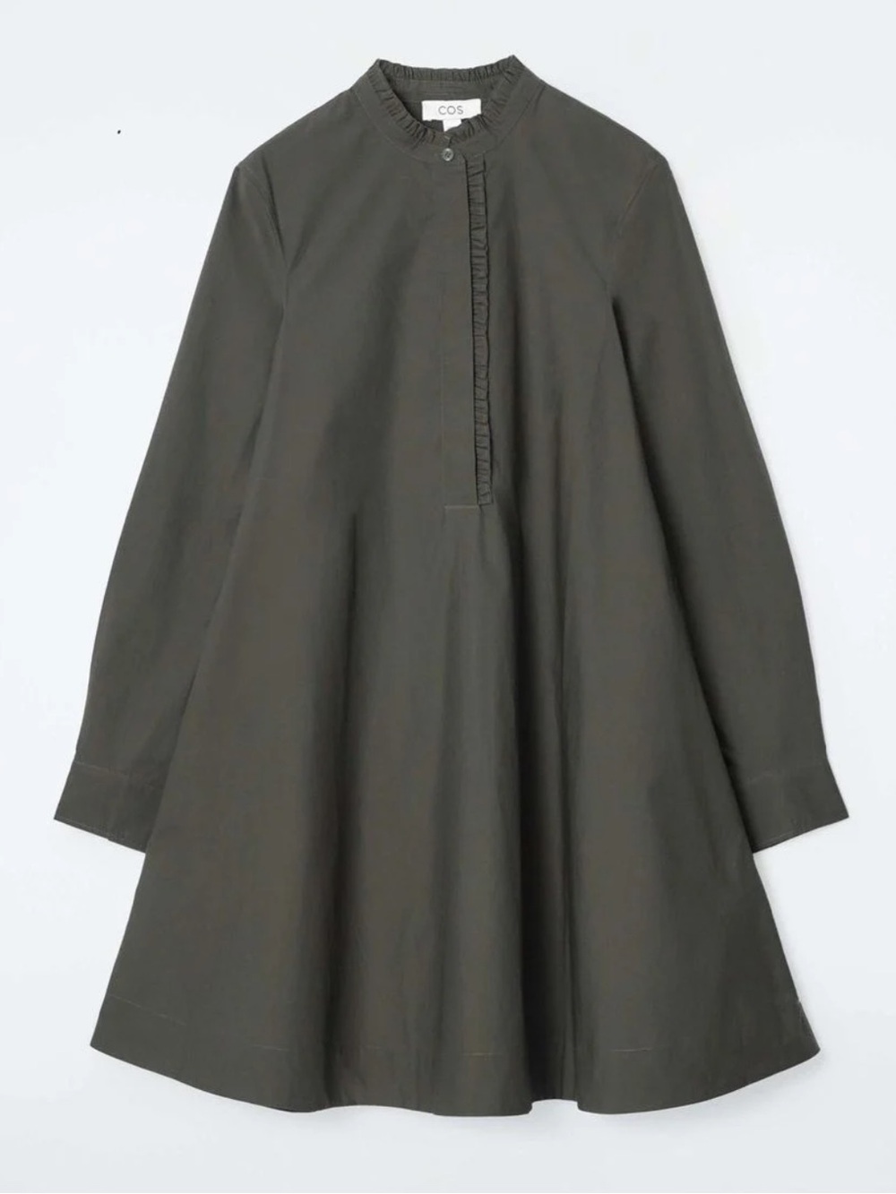 COS Ruffled Swing Mini Dress In Olive Green Size US 4 NWT